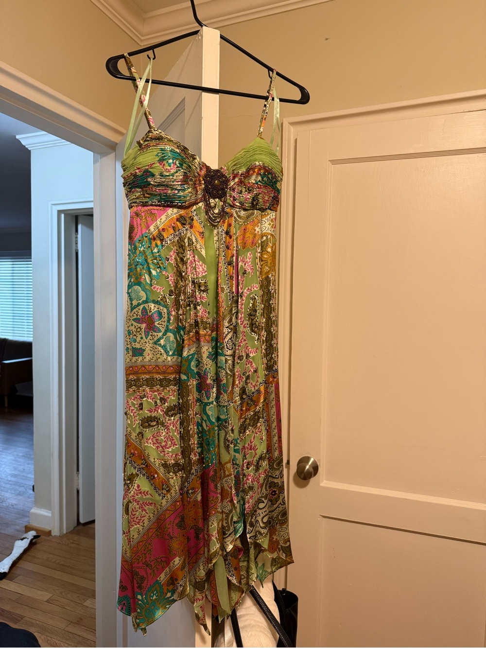 Sue Wong Green Multi-Color Beaded Paisley Sundress